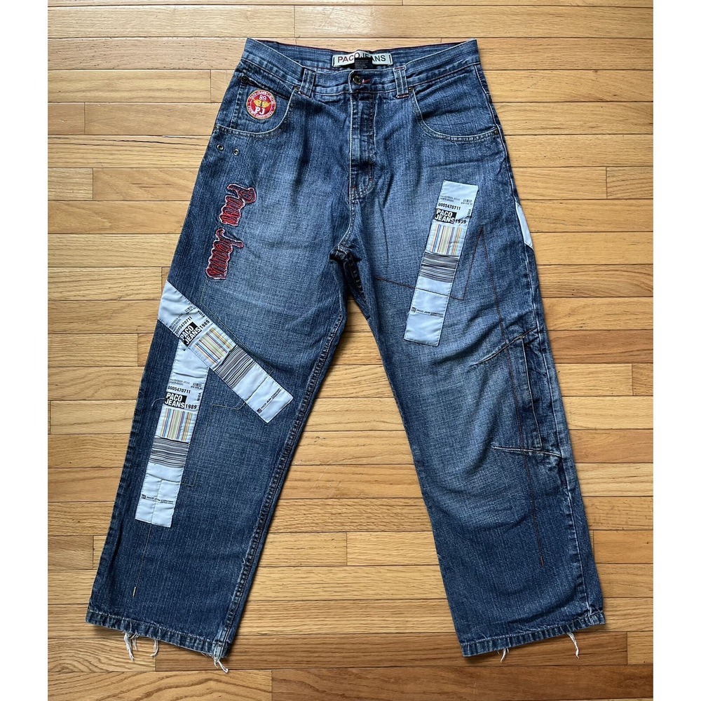 Paco Jeans Mens 32x29.5 Blue Baggy‎ Y2K Hip Hop 90s Skate Grunge Embroidered